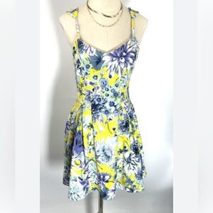Floral Yellow and Blue Women's Sun Dress